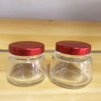 wholesale 3 oz 5 oz   short round shape glass jam jar with big screw on cap